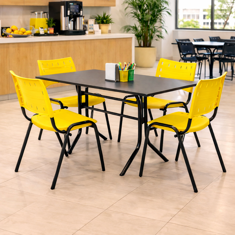 Jogo Mesa 1,20x70 Preta para Sorveterias e Restaurantes com 4 Cadeiras Iso Amarela