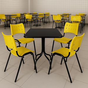 Jogo Mesa 1,20x70 Preta para Sorveterias e Restaurantes com 4 Cadeiras Iso Amarela