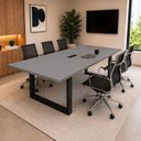 Ver imagem 1 de Mesa Reunião Escritório 1,80m x 0,90m com Caixa de Tomadas Pés Metal Industrial Executive F5 Office