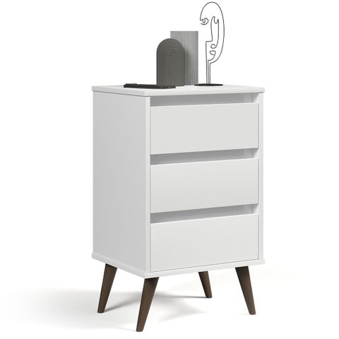 Mesa de Cabeceira 3 Gavetas com Pés Palito Woon Branco