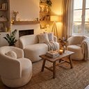 Ver imagem 1 de Kit 02 Poltronas + Namoradeira Decorativa Sala Estar Orgânica Beatriz Boucle Bege -Montanaris Decor