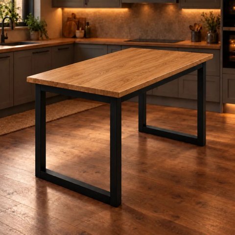 Mesa de Jantar Reforçada Industrial 110x60cm Tampo Marrom Pés Preto