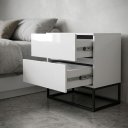 Ver imagem 4 de Kit 2 Mesas de Cabeceira Eros 45cm Branco MDF Moderna Estilo Industrial Pés de Ferro Preto