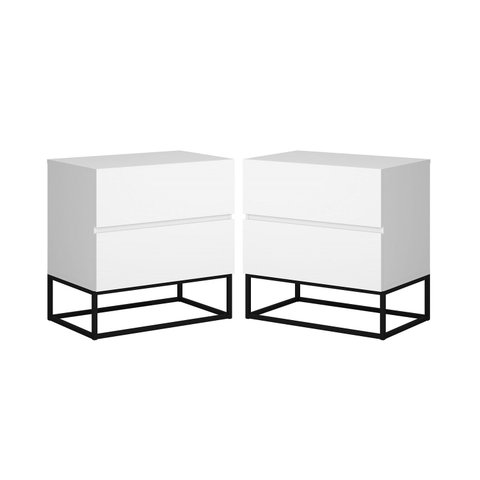 Kit 2 Mesas de Cabeceira Eros 45cm Mdf Moderna Estilo Industrial Pés de Metal Preto
