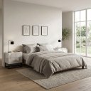 Ver imagem 3 de Kit 2 Mesas de Cabeceira Eros 45cm Branco MDF Moderna Estilo Industrial Pés de Ferro Preto