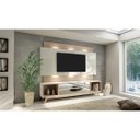 Ver imagem 1 de Painel 220cm + Rack com 2 Gavetas Espelhadas + LED - Dalla Costa - Off White/Natural