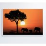 Quadro Família de Elefantes em Pôr do Sol na África - 4