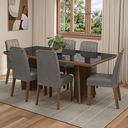 Ver imagem 1 de Conjunto Sala de Jantar Tampo de Vidro 6 Cadeiras Rustic/Preto/Silver Pienza Madesa