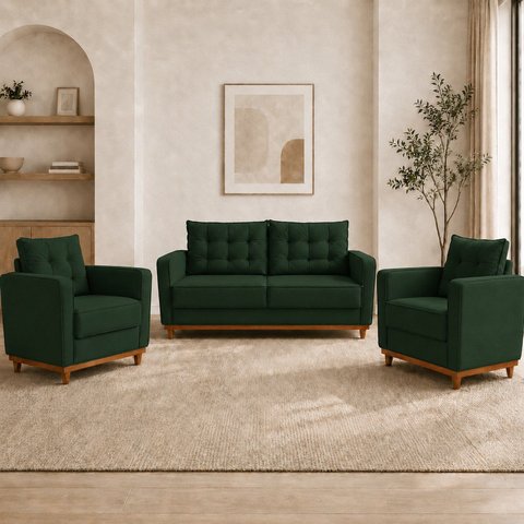 Kit Sofá 2 Lugares e 2 Poltronas Luxo Moderno Sala de Estar Samuel