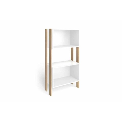 Estante Livreiro de Escritório RT3092 c/ 2 Nichos Rustico/Branco - Movelbento