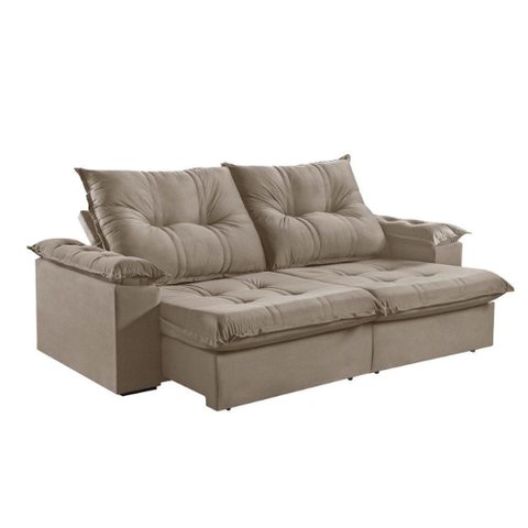 Sofá 4 Lugares Retrátil 250cm Pillow Top Reclinável Bege
