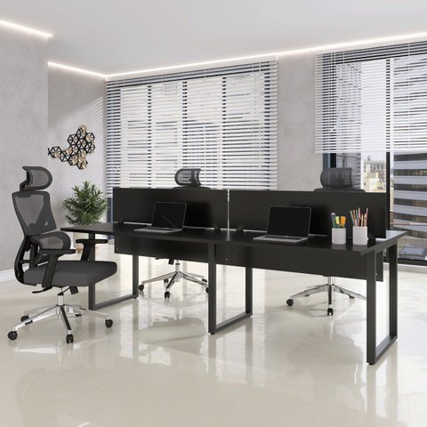 Plataforma Dupla Escrivaninha Tub Corporativa Light 4 Lugares 220cm Industrial Preto