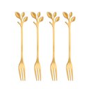 Ver imagem 1 de Cj 4 Garfos de Aço Inox para Aperitivos Leaves Dourado