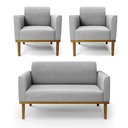 Ver imagem 1 de Sofá Namoradeira com 2 Poltronas Base de Madeira Fixa Castanho Marisa Suede D03 - D'Rossi Cinza