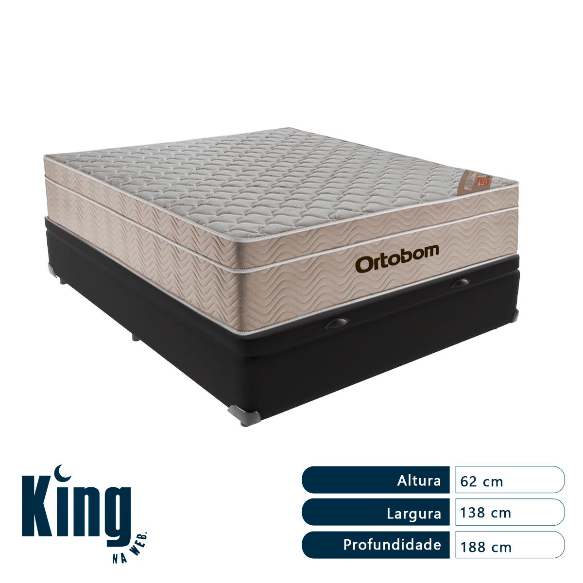 Cama Box Casal Ortobom com Baú Airtech Spring Pocket - Preto 138x188 - 4