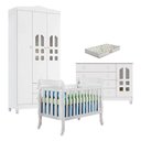Ver imagem 1 de Quarto de Bebê New Selena 3 Portas Berço Lila e Cômoda Gran Selena Branco Brilho e Colchão Gazin