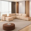 Ver imagem 1 de Sofá de Canto Modulado 347cm - 368cm 8 Lugares France Linho Bege - Sallar Home