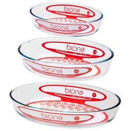 Cj 3 Assadeiras de Vidro Oval 26x18cm/30x21cm/35x24cm Biona - 1
