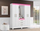 Ver imagem 2 de Guarda Roupa Paris 163cm com Espelho - Branco/rosa Flex Aramóveis
