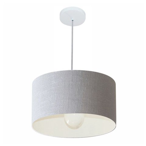 Lustre Pendente Cilíndrico Vivare Md-4031 Cúpula em Tecido 40x21cm - Bivolt - Rustico Cinza - Bivolt