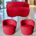 Ver imagem 1 de Kit Namoradeira + 2 Poltronas Decorativa Beatriz Orgânica Suede Vermelho