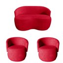 Ver imagem 2 de Kit Namoradeira + 2 Poltronas Decorativa Beatriz Orgânica Suede Vermelho