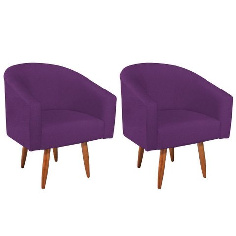 Kit 02 Poltronas Luiza Pés Palito Suede Roxo