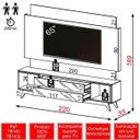 Ver imagem 2 de Painel 220cm + Rack com 2 Gavetas Espelhadas + LED - Dalla Costa - Off White/Freijó