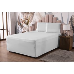 Lençol Queen Luva com Elástico Veste Colchão + Box Conjugado Malha Gel Spandex 1pç Branco