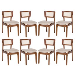 Kit 8 Cadeiras de Jantar Portugal em Madeira Imbuia Encosto Tela Rattan Linho Bege M58 - 1