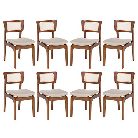 Kit 8 Cadeiras de Jantar Portugal em Madeira Imbuia Encosto Tela Rattan Linho Bege M58