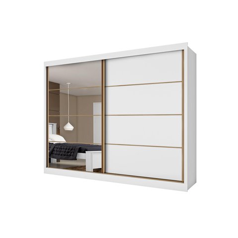 Guarda Roupa Casal 1 Porta com Espelho Sevilha - Made Marcs:branco