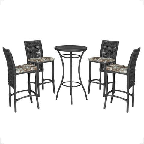 Mesa Bistrô e 4 Banquetas Roma Preta Corda Náutica Estofado 6 Trama Original