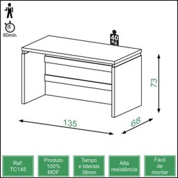Mesa para Escritório Tamburato com Negativo 135cm - Dalla Costa - Off White/Freijó - 3
