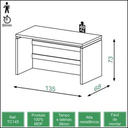 Mesa para Escritório Tamburato com Negativo 135cm - Dalla Costa - Off White/Freijó - 7