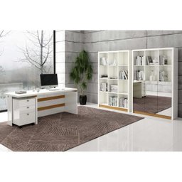 Mesa para Escritório Tamburato com Negativo 135cm - Dalla Costa - Off White/Freijó - 1