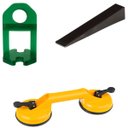 Ver imagem 1 de Ventosa Dupla para Vidro Mármore Metal Piso + Nivelador 2mm Verde 100 Un + Cunha 50 Un.