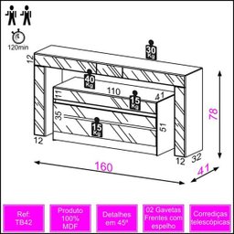 Aparador 160cm com Gaveteiro - Dalla Costa - Nobre/Espelho - 6