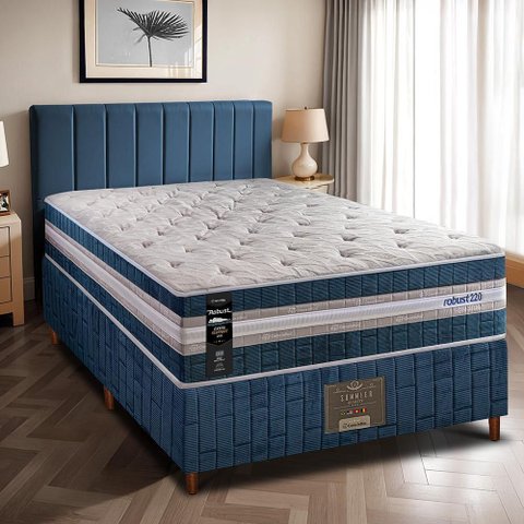 Cama Box Solteiro Colchão + Box 88x188x70 com Molas Ensacadas Robust 220 Azul Cama Inbox