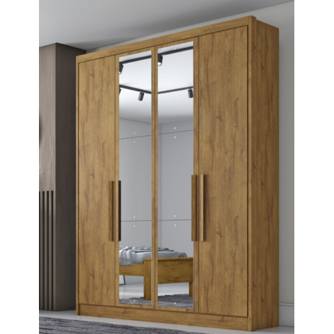Guarda Roupa Solteiro Moderni 4 Portas com Espelho Cumaru - Novo Horizonte