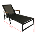Ver imagem 6 de Espreguiçadeira Moderna Braços de Madeira Assento Encosto Tela Sling e Aluminio Preto