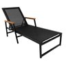 Espreguiçadeira Moderna Braços de Madeira Assento Encosto Tela Sling e Aluminio Preto - 1