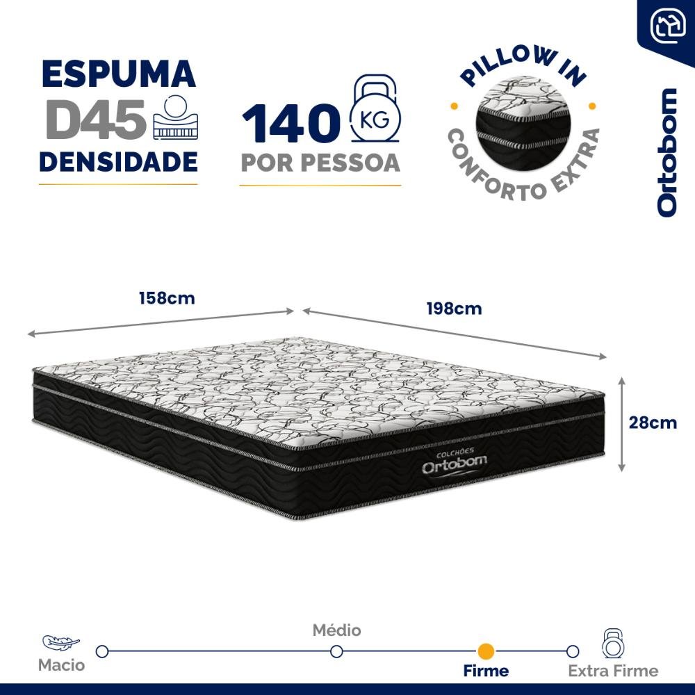 Cama Box Baú com Colchão de Espuma D45 Ortobom Airtech Ortopillow 150 D45 Queen 158cm - 6