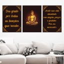 Ver imagem 1 de Kit 3 Quadros Buda Sou Grato 33x24cm - com vidro:Madeira preta