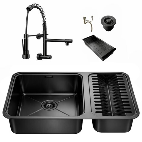 Kit Cuba Dupla Gourmet 64x40 Inox 304 com Torneira Retrátil Brinovar Luxo
