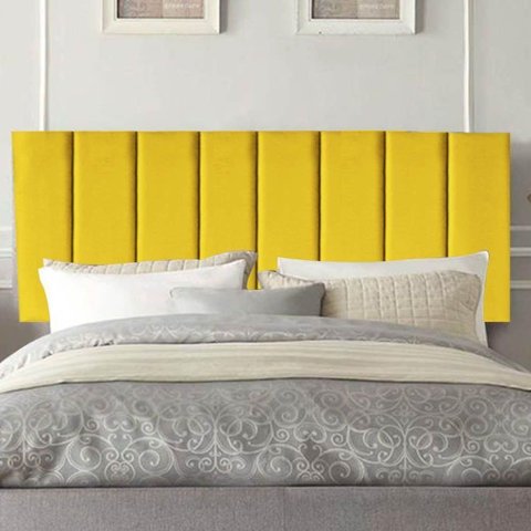 Painel Estofada Líbia 140cm Casal Courino Amarelo