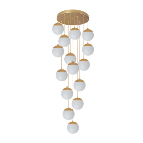 Pendente Moderno Dourado 15 Globos Pé Direito Duplo Escada