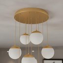 Ver imagem 3 de Pendente Moderno Dourado 15 Globos Pé Direito Duplo Escada