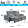 Sofá Luxo 3 Lugares Com Molas Ensacadas Retrátil e Reclinável 2,00m Suede Liso Cinza - Premium Box - 3