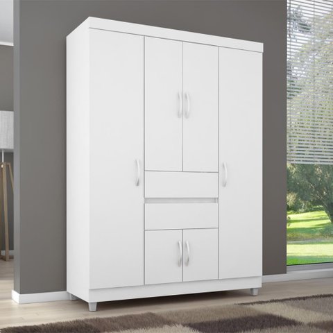 Guarda Roupa Solteiro 6 Portas e 2 Gavetas Ecom Ii - Branco/rosa/branco Flex